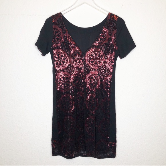 Tracy Reese | Red & Black Sequin Mini Dress Size 2 - Picture 6 of 6